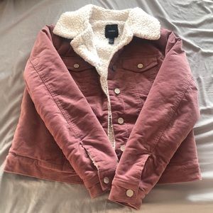 Pink Sherpa corduroy denim jacket